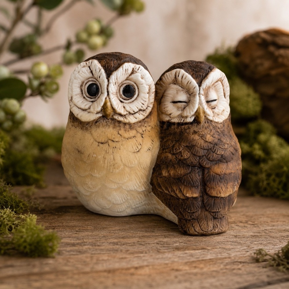 Vintage 1992 Andrea by Sadek Loveling Owls Pair Figurine 88780 Japan